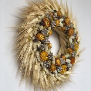 Sárguló kalászos kopogtató, Otthon & Életmód, Dekoráció, Ajtó- és ablak dekoráció, Ajtódísz & Kopogtató, Virágkötés, MESKA