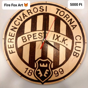 Ferencváros pirográf fa óra - Meska.hu