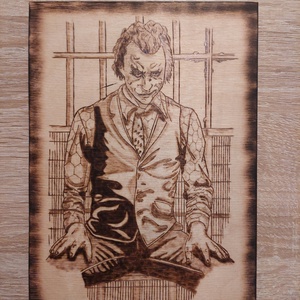 Joker pirográf fa falikép, Otthon & Lakás, Dekoráció, Kép & Falikép, Fából készült kép, Famegmunkálás, Gravírozás, pirográfia, MESKA
