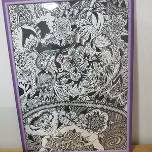 Utazás a kreatív elme körül fekete tusrajz, Otthon & Életmód, Dekoráció, Kép & Falikép, Üvegkép, Fotó, grafika, rajz, illusztráció, MESKA