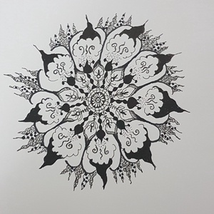 Virágmintás mandala jellegű tusrajz , Művészet, Grafika & Illusztráció, Ceruzarajz, Fotó, grafika, rajz, illusztráció, MESKA