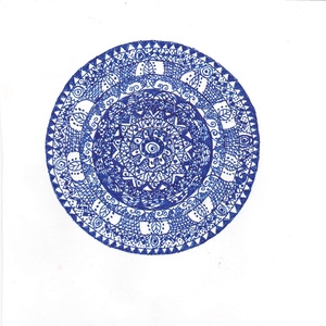 Mandala jellegű kék filcrajz, Művészet, Grafika & Illusztráció, Ceruzarajz, Fotó, grafika, rajz, illusztráció, MESKA