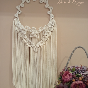 Makram virágos falidsz , Otthon & Életmód, Dekoráció, Fali és függő dekoráció, Falra akasztható dekor, , MESKA