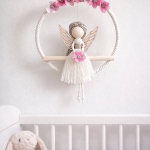 Kézzel készült makramé tündér , Baba - mama, Babaszoba dekoráció, Babaszoba kép, Csomózás, MESKA