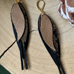 Elegáns fülbevaló hölgyeknek, egyedi, fekete, bronz, csillogó - ékszer - fülbevaló - lógó fülbevaló - Meska.hu