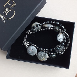 Ásványkarkötő, jáspis és obszidián - ékszer - karkötő - ásványkarkötő - Meska.hu