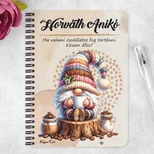 Személyre szabható - Kávés manó csüccs mintás A5-ös füzet - otthon & életmód - papír, írószer - jegyzetfüzet & napló - Meska.hu