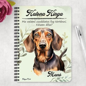 Személyre szabható - Barna rövidszőrű tacskó portré mintás A5-ös füzet - otthon & életmód - papír, írószer - jegyzetfüzet & napló - Meska.hu