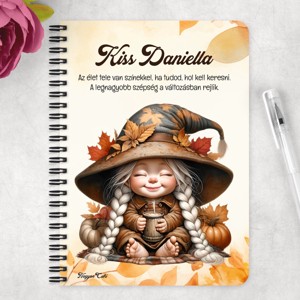 Személyre szabható - Kávézós őszi manó lány mintás A6-os füzet - otthon & életmód - papír, írószer - jegyzetfüzet & napló - Meska.hu
