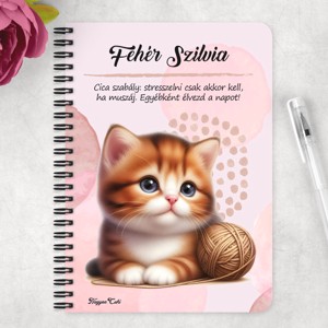 Személyre szabható - Pici cica gombolyaggal mintás A5-ös füzet - otthon & életmód - papír, írószer - jegyzetfüzet & napló - Meska.hu