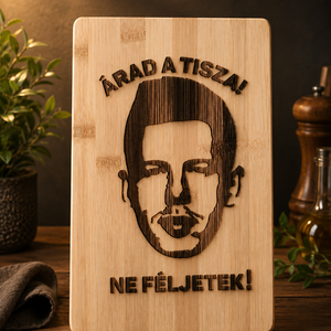 Magyar Péter bambusz kép v�gódeszka, Otthon & Életmód, Konyhafelszerelés, tálalás, Sütés, főzés, Vágódeszka, Gravírozás, pirográfia, MESKA