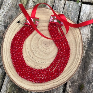 Piros ÜVEG kaláris, 5 soros KÉSZEN, Ékszer, Nyaklánc, Párhuzamos nyaklánc, Gyöngyfűzés, gyöngyhímzés, MESKA