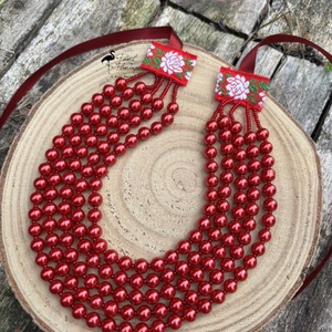 Bordó ÜVEG tekla kaláris, 5 soros KÉSZEN, Ékszer, Nyaklánc, Párhuzamos nyaklánc, Gyöngyfűzés, gyöngyhímzés, MESKA