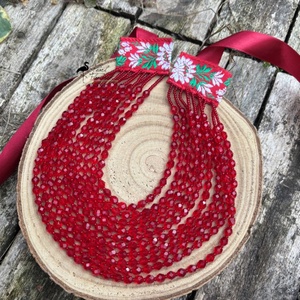 Piros ÜVEG kaláris, 10 soros KÉSZEN, Ékszer, Nyaklánc, Párhuzamos nyaklánc, Gyöngyfűzés, gyöngyhímzés, MESKA