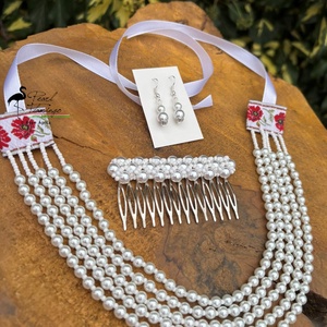 5 soros fehér ÜVEG gyöngy kaláris szett KÉSZEN - Meska.hu