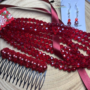 5 soros bordó ÜVEG gyöngy kaláris szett KÉSZEN - Meska.hu