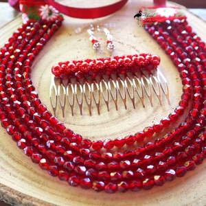 5 soros bordó ÜVEG gyöngy kaláris szett KÉSZEN - Meska.hu