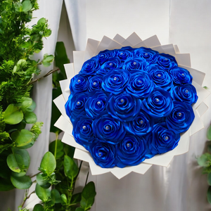 Királykék szatén örökrózsacsokor � 25 szálas kézzel készült, időtálló ajándék - otthon & életmód - virágdekoráció - virágok - virágcsokor - Meska.hu