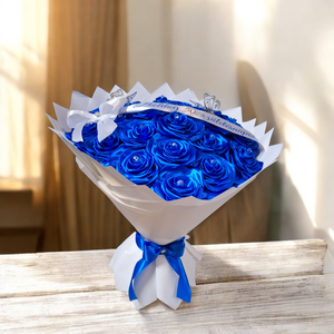 Személyre szabható királykék örökrózsacsokor � felirattal - otthon & életmód - virágdekoráció - virágok - virágcsokor - Meska.hu