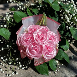 7 szálas rózsaszín szatén rózsacsokor � romantikus ajándék, Otthon & Életmód, Virágdekoráció, Virágok, Virágcsokor, Virágkötés, MESKA