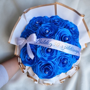 Királykék örökrózsa csokor egyedi felirattal � szatén rózsacsokor, születésnapi ajándék, örök virágcsokor - otthon & életmód - virágdekoráció - virágok - virágcsokor - Meska.hu