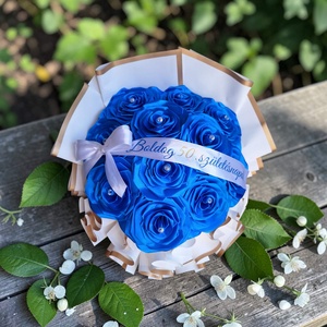 Királykék örökrózsa csokor egyedi felirattal � szatén rózsacsokor, születésnapi ajándék, örök virágcsokor, Otthon & Életmód, Virágdekoráció, Virágok, Virágcsokor, Virágkötés, MESKA