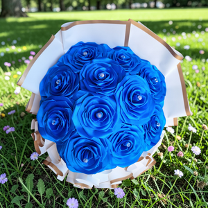 11 szálas királykék örökrózsa csokor - kézműves virágcsokor születésnapra, ballagásra, Otthon & Életmód, Virágdekoráció, Virágok, Virágcsokor, Virágkötés, MESKA