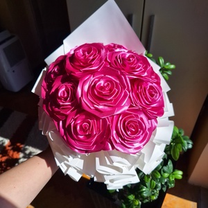 11 szálas pink örökrózsa csokor � szatén szalagból készült elegáns ajándék, Otthon & Életmód, Virágdekoráció, Virágok, Virágcsokor, Virágkötés, MESKA