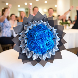 Ballagási királykék örökrózsa csokor, pénzcsokor - pénzátadó ajándék ballagásra  - Meska.hu