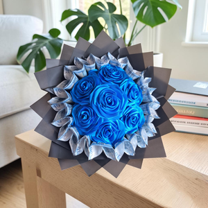 Ballagási királykék örökrózsa csokor, pénzcsokor - pénzátadó ajándék ballagásra  - otthon & életmód - virágdekoráció - virágok - virágcsokor - Meska.hu