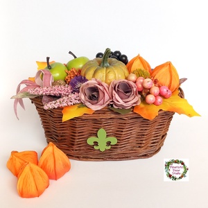 Zöld Almák Kosárban Dísztökkel - Őszi Asztaldísz - otthon & életmód - dekoráció - asztal és polc dekoráció - asztaldísz - Meska.hu