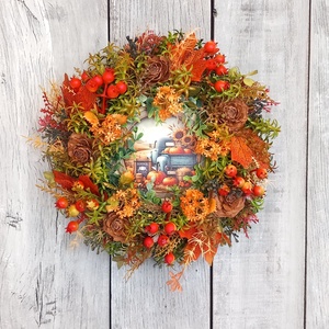  Őszi Furgon - Őszi Kopogtató/Őszi Falidísz/ Őszi Koszorú/Őszi Ajtódísz - otthon & életmód - dekoráció - ajtó- és ablak dekoráció - ajtódísz & kopogtató - Meska.hu