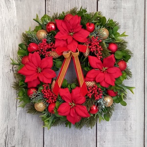 Mikulásvirágok Karácsonya - Karácsonyi Kopogtató/Téli Kopogtató /Téli Ajtódísz/Karácsonyi AjtódíszFalidísz/, Karácsony, Karácsonyi lakásdekoráció, Karácsonyi ajtódíszek, Virágkötés, MESKA