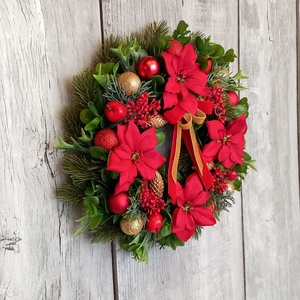 Mikulásvirágok Karácsonya - Karácsonyi Kopogtató/Téli Kopogtató /Téli Ajtódísz/Karácsonyi AjtódíszFalidísz/ - karácsony - karácsonyi lakásdekoráció - karácsonyi ajtódíszek - Meska.hu