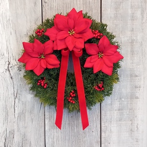 Mikulásvirágok Ünneplőben- Karácsonyi Kopogtató/Téli Kopogtató /Téli Ajtódísz/Karácsonyi Ajtódísz/Falidísz/, Karácsony, Karácsonyi lakásdekoráció, Karácsonyi ajtódíszek, Virágkötés, MESKA