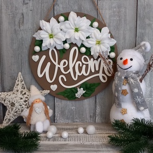 Üdvözlet Mikulásvirágokkal- Karácsonyi Kopogtató/Téli Kopogtató /Téli Ajtódísz/Karácsonyi Ajtódísz/Falidísz/ - Meska.hu