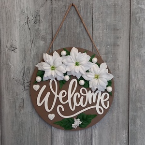 Üdvözlet Mikulásvirágokkal- Karácsonyi Kopogtató/Téli Kopogtató /Téli Ajtódísz/Karácsonyi Ajtódísz/Falidísz/ - karácsony - karácsonyi lakásdekoráció - karácsonyi ajtódíszek - Meska.hu