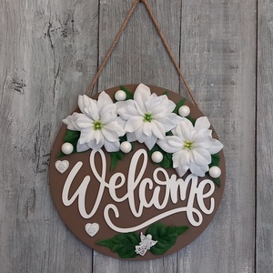 Üdvözlet Mikulásvirágokkal- Karácsonyi Kopogtató/Téli Kopogtató /Téli Ajtódísz/Karácsonyi Ajtódísz/Falidísz/ - karácsony - karácsonyi lakásdekoráció - karácsonyi ajtódíszek - Meska.hu