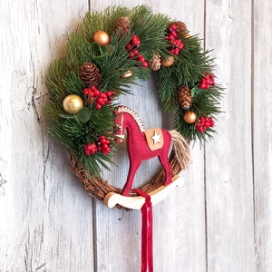 Karácsonyi Hintalovacska - Karácsonyi Kopogtató/Téli Kopogtató /Téli Ajtódísz/Karácsonyi Ajtódísz/Falidísz/ - karácsony - karácsonyi lakásdekoráció - karácsonyi ajtódíszek - Meska.hu