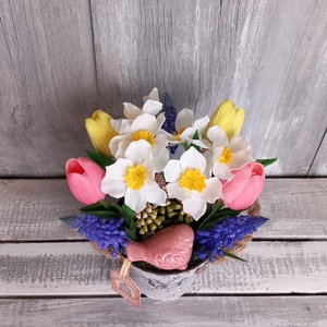  Vintage Tavaszi Kismadár  - Tavaszi Asztaldísz/Virágos Asztaldísz/Köszöntő Virágdísz - otthon & életmód - dekoráció - asztal és polc dekoráció - asztaldísz - Meska.hu