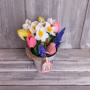  Vintage Tavaszi Kismadár  - Tavaszi Asztaldísz/Virágos Asztaldísz/Köszöntő Virágdísz - otthon & életmód - dekoráció - asztal és polc dekoráció - asztaldísz - Meska.hu