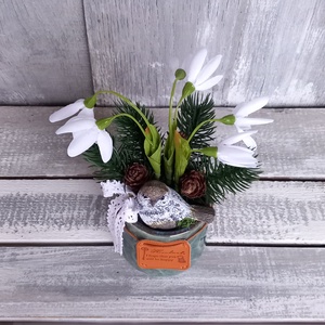  Hóvirágok Kismadara - Hóvirágos Asztaldísz/Téli Asztaldísz/Virágos Asztaldísz - otthon & életmód - dekoráció - asztal és polc dekoráció - asztaldísz - Meska.hu