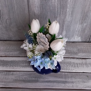  Tulipánok Pöttyös Ruhában  - Tavaszi Asztaldísz/Virágos Asztaldísz/Bögrés Asztaldísz/Tulipános Asztaldísz - otthon & életmód - dekoráció - asztal és polc dekoráció - asztaldísz - Meska.hu