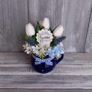  Tulipánok Pöttyös Ruhában  - Tavaszi Asztaldísz/Virágos Asztaldísz/Bögrés Asztaldísz/Tulipános Asztaldísz - otthon & életmód - dekoráció - asztal és polc dekoráció - asztaldísz - Meska.hu