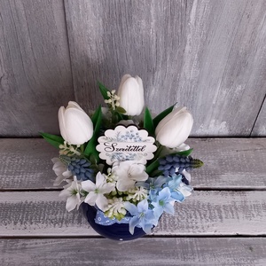  Tulipánok Pöttyös Ruhában  - Tavaszi Asztaldísz/Virágos Asztaldísz/Bögrés Asztaldísz/Tulipános Asztaldísz - otthon & életmód - dekoráció - asztal és polc dekoráció - asztaldísz - Meska.hu