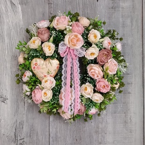 RózsaRomantika- Virágos Kopogtató/ Tavaszi Kopogtató /Nyári Ajtódísz/Ajtódísz /Falidísz/, Otthon & Életmód, Dekoráció, Ajtó- és ablak dekoráció, Ajtódísz & Kopogtató, Virágkötés, MESKA