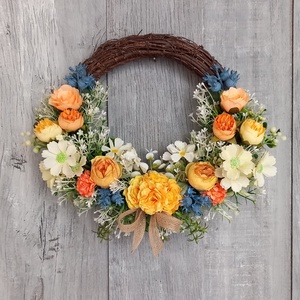 KékSárga Színekben Kopogtatnak Hozzád- Virágos Kopogtató/Ajtódísz /Falidísz/, Otthon & Életmód, Dekoráció, Ajtó- és ablak dekoráció, Ajtódísz & Kopogtató, Virágkötés, MESKA