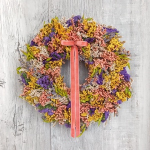 Élénkség- Szárazvirág Kopogtató/Tavaszi Kopogtató/Tavaszi Ajtódísz/Ajtódísz/Falidísz/, Otthon & Életmód, Dekoráció, Ajtó- és ablak dekoráció, Ajtódísz & Kopogtató, Virágkötés, MESKA