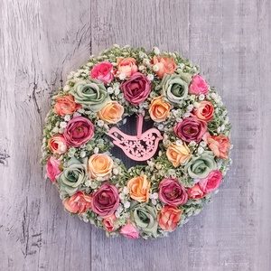 Rózsamadár- Virágos Kopogtató/ Tavaszi Kopogtató /Nyári Ajtódísz/Ajtódísz /Falidísz/Koszorú - otthon & életmód - dekoráció - ajtó- és ablak dekoráció - ajtódísz & kopogtató - Meska.hu