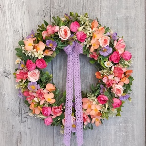 ÁlomVirág- Virágos Kopogtató/Tavaszi Kopogtató/Tavaszi Ajtódísz/Nyári Ajtódísz/Ajtódísz /Falidísz/Koszorú, Otthon & Életmód, Dekoráció, Ajtó- és ablak dekoráció, Ajtódísz & Kopogtató, Virágkötés, MESKA